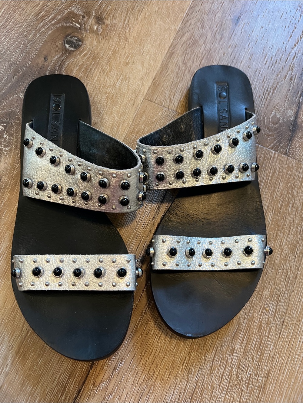Sol Sana Studded Metallic Silver Slide Sandals - Women's 36 ( size 5 to 6)